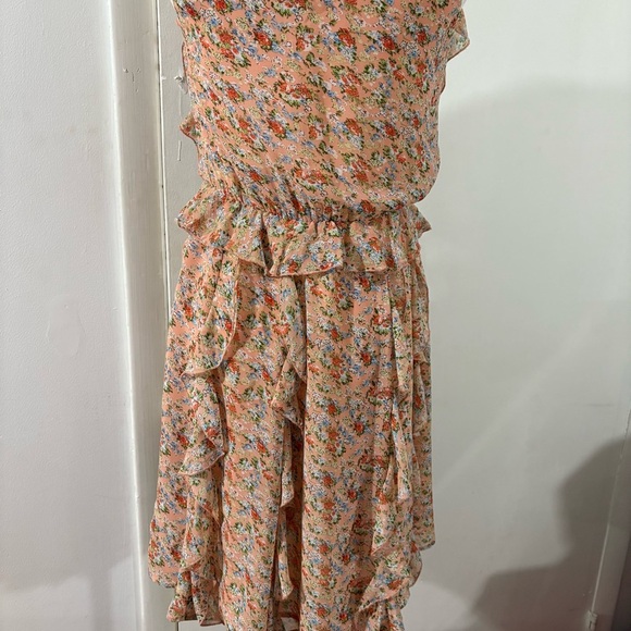 Sachin + Babi Anthropologie Peach Floral Mini Dress Ruffle Sleeveless Sz 0 - Picture 6 of 13